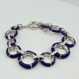 Vintage Y2K Chunky Cobalt Blue Enamel O-Ring‎ Link Statement Bracelet